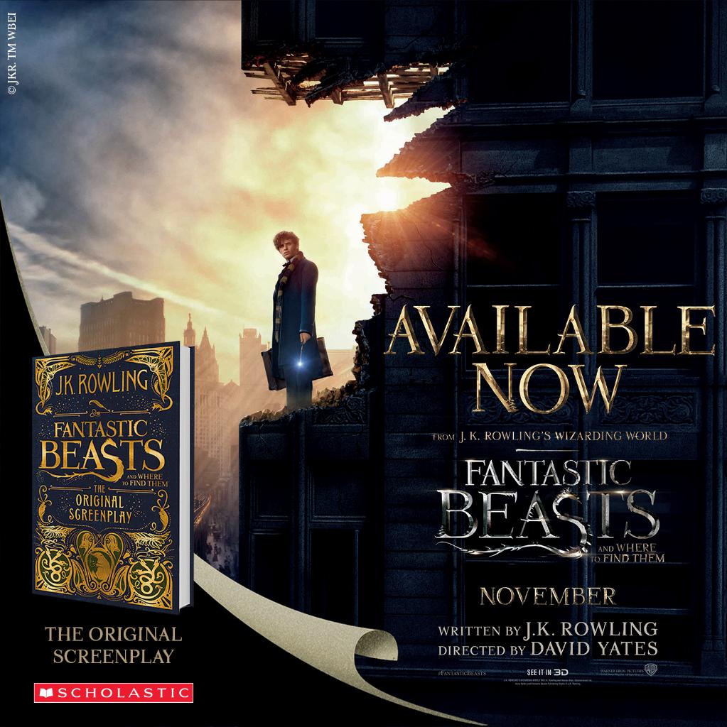 Scholastic's tweet photo. Get your copy of the original screenplay - now available! https://t.co/7caj5Zs3uS #FantasticBeasts #FBScreenplay https://t.co/gbvoH1QyiV