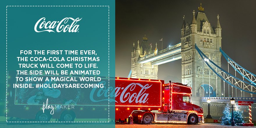 PlayMakerXM's tweet image. The Coca-Cola truck has begun its tour around the country in the lead up to Christmas. Follow its journey around UK. #HolidaysAreComing