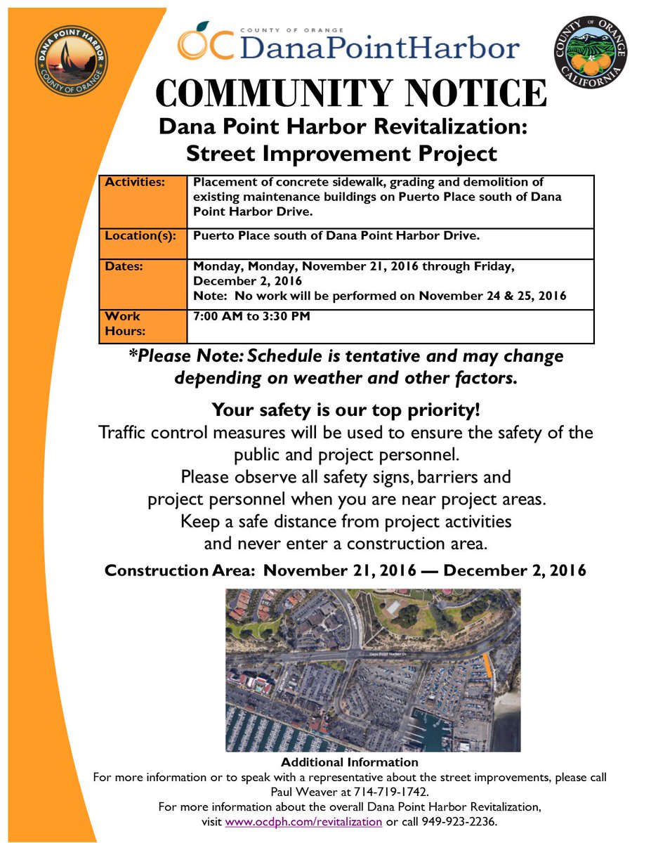 OCDPH's tweet photo. Community Notice - Dana Point Harbor Street Improvement Project Update https://t.co/sgEScMrIHI