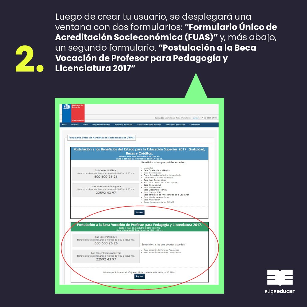 eligeeducar's tweet photo. ¡Te compartimos el paso a paso para postular a la Beca Vocación de Profesor! El plazo se extendió hasta el 24 de noviembre, ¡no lo olvides! https://t.co/HmSZA774K4