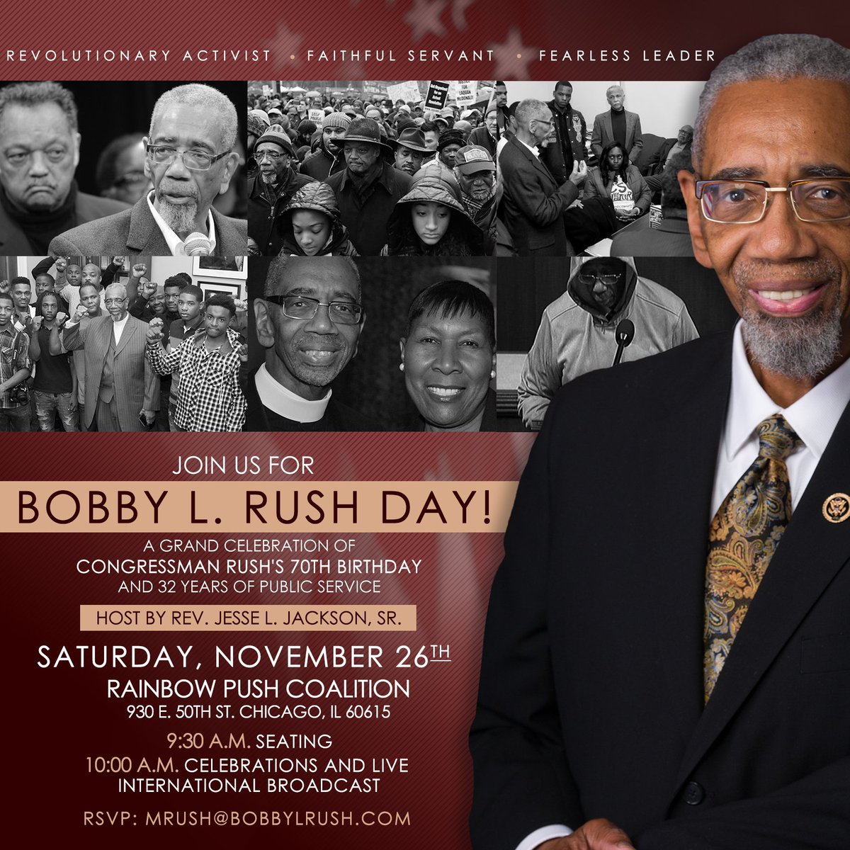 BobbyLRushMC's tweet photo. You're Invited!!! Join me for Bobby L. Rush Day at @RPCoalition on Saturday, November 26th. RSVP at mrush@bobbylrush.com. Spread the word! https://t.co/VhCfW9QDXq