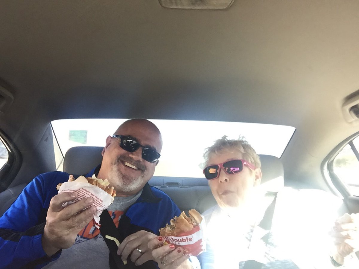 GilbertRides's tweet photo. Regulars John n Claire always have to get their In n Out Burger fix right off the #angrybird from Iowa..  T#doubledouble #uberfeast #ubercam https://t.co/76TLokKBRK