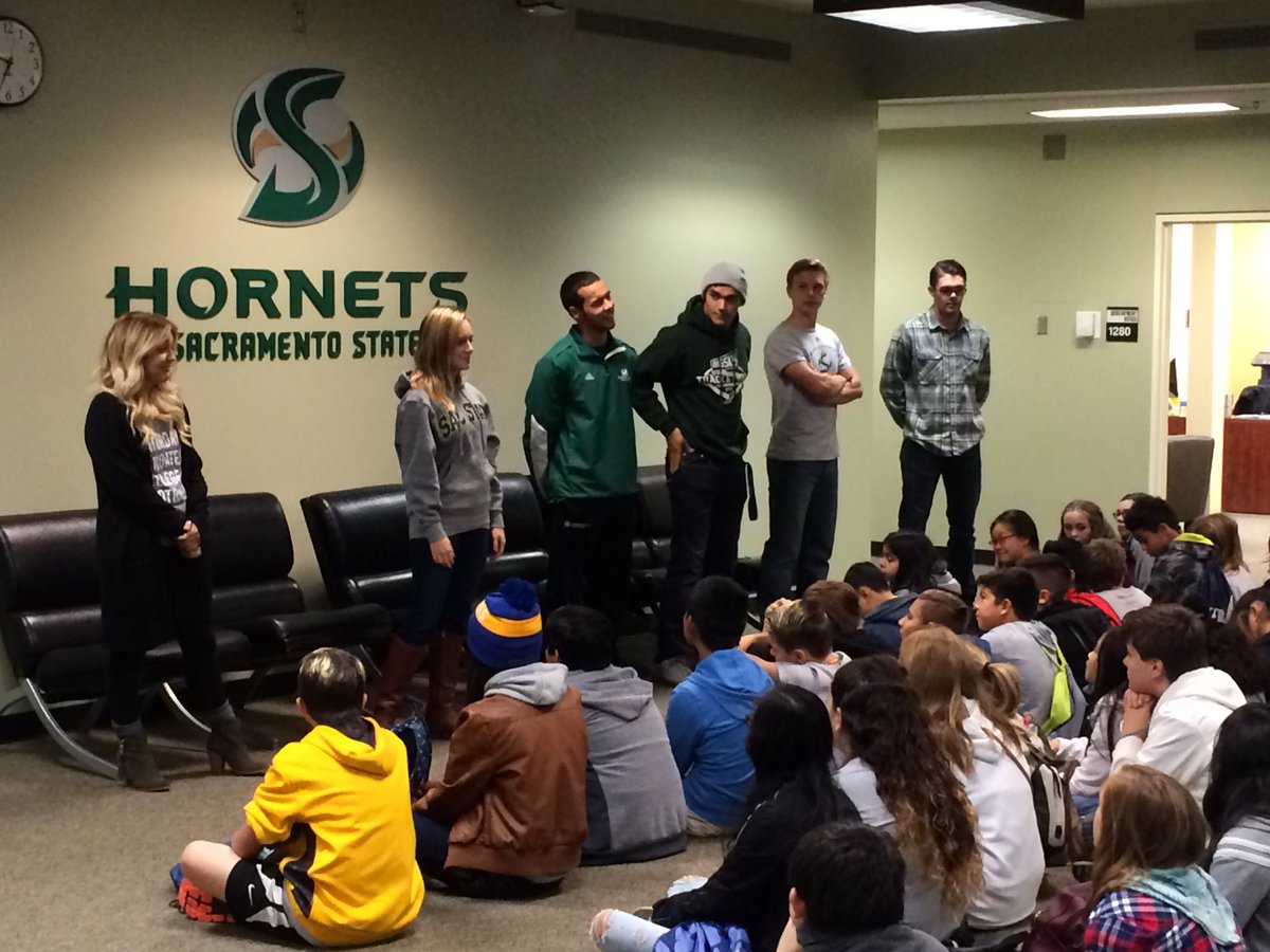 hornetsports's tweet image. Hornet student-athletes and staff are speaking to students from Bridgeway Elementary this morning in the Athletics Center.