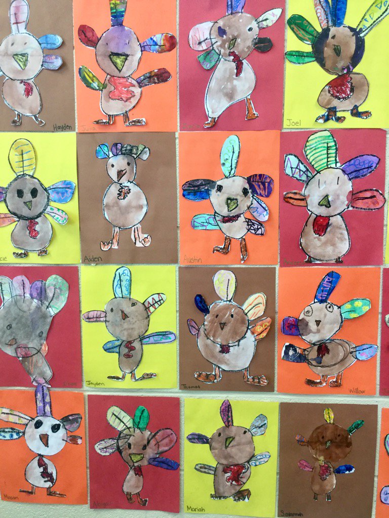 YESartclass's tweet photo. The turkey decorations are up and ready for Kindergarteners Thanksgiving feast! Check them out in the cafeteria. https://t.co/CfCr3tfVL1