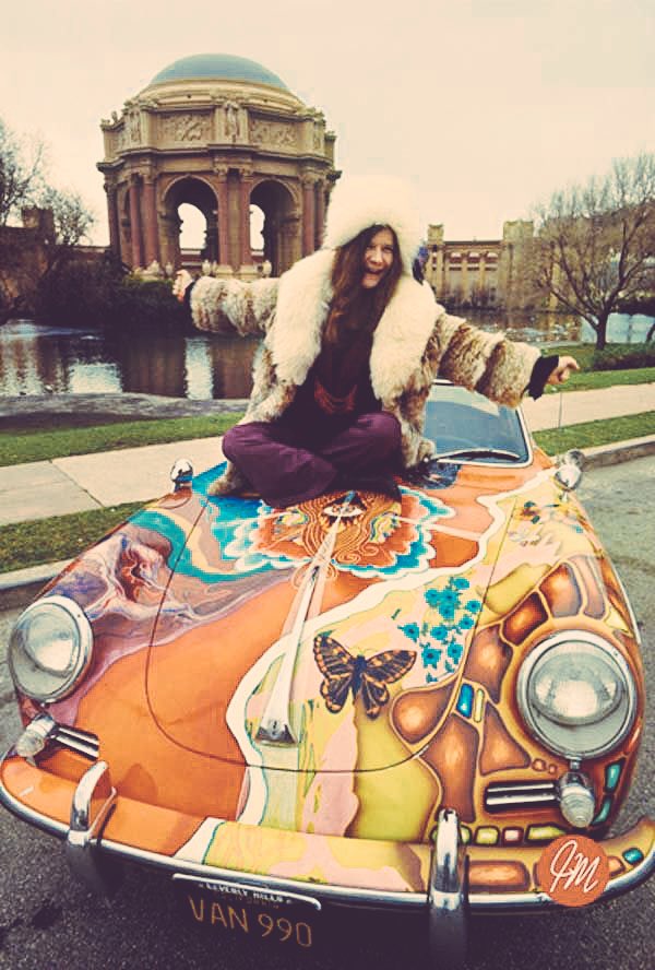 timelessbae's tweet image. Janis Joplin on her 1965 Porsche