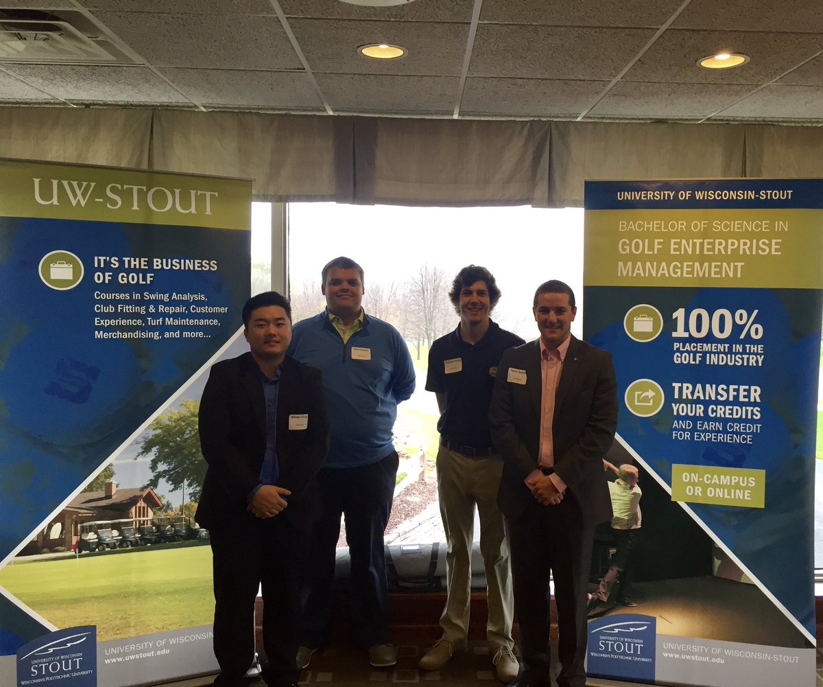 stoutgolfdegree's tweet photo. Four GEM students represented our program this week at the monthly meeting for Golf Course Owners of Wisconsin. #makingconnections #GCOW https://t.co/K4lGGoISkS