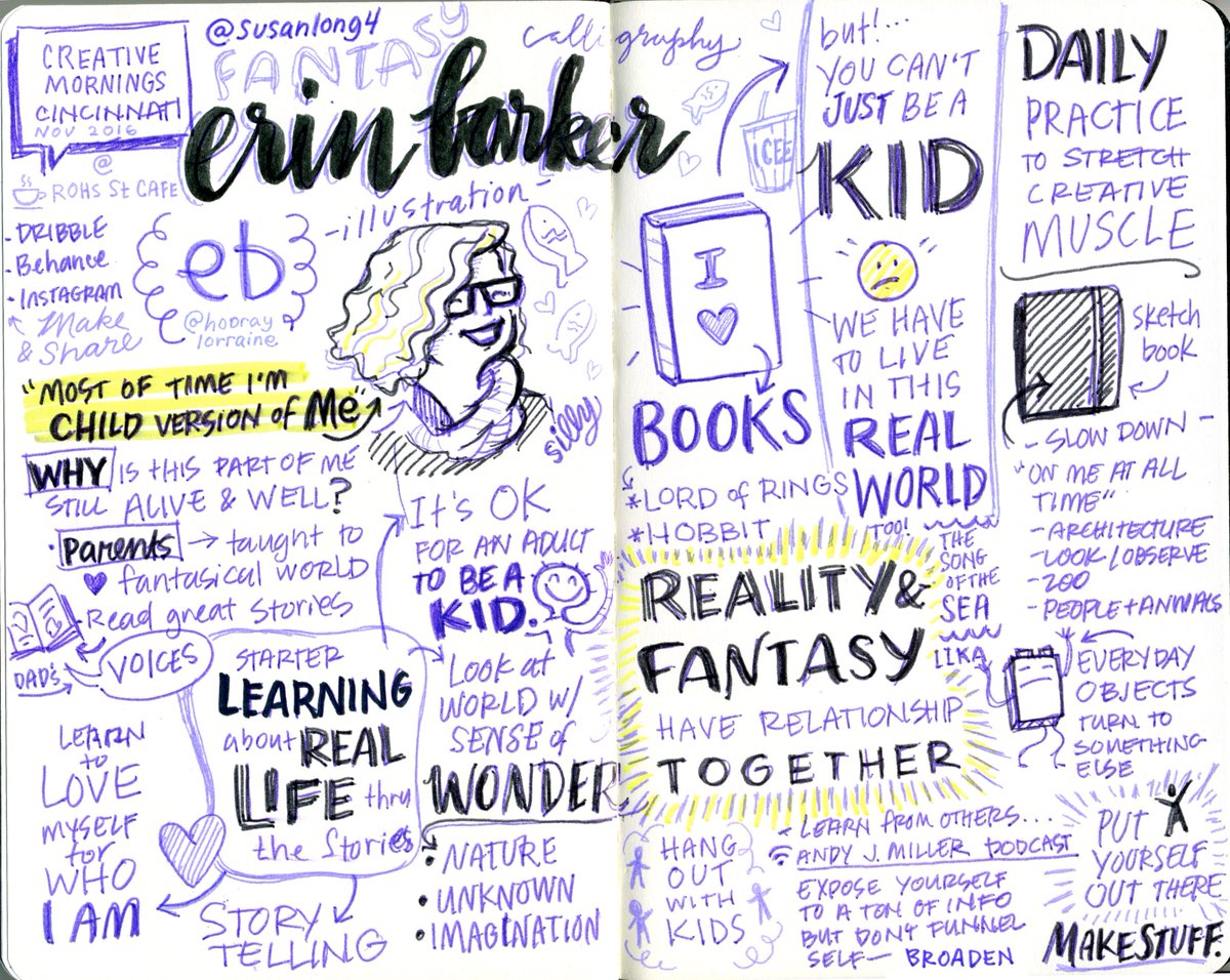 Susanlong4's tweet photo. illustrator Erin Barker talks about Fantasy! @hooraylorraine @Cincinnati_CM #sketchnotes #illustration #fantasy @RuttleDesign https://t.co/0qlolmoY7D
