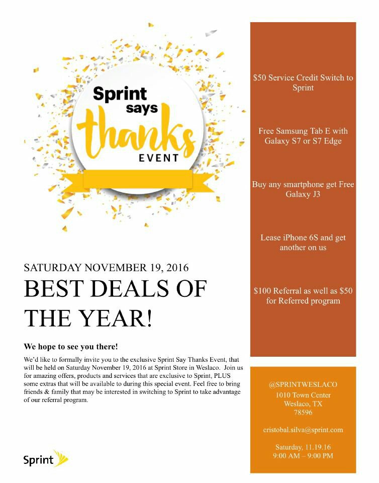 WeslacoSprint's tweet photo. The best deals of the year!! This Saturday ONLY. WESLACO SPRINT by Movies 10. #SprintSaysThanks #Sprint4RGV https://t.co/VHauNeyW2L