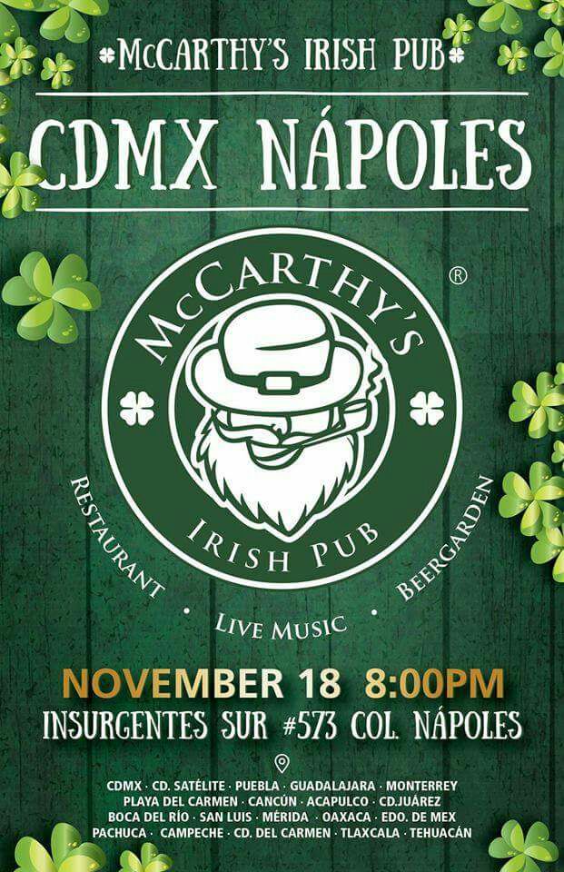 trompasdefelipe's tweet photo. Recuerden que hoy es la apertura del nuevo @McCarthys_Offic Nápoles se va a poner bien sabroso! #VamosaMcCarthys https://t.co/zNLGGjOTW3