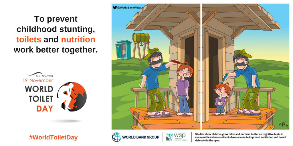 WorldBankGroup's tweet photo. Poor sanitation = second leading cause of stunting. What can help children thrive? https://t.co/u1fylYWLsR #WorldToiletDay #earlyyears https://t.co/LJw7vSp45b
