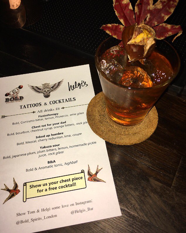 ClaudFeverTree's tweet image. Starting weekend off with a "Chest-Tat for your dad" @BoldSpiritsCo @HelgisBar Ta for having me! #tats #cocktails