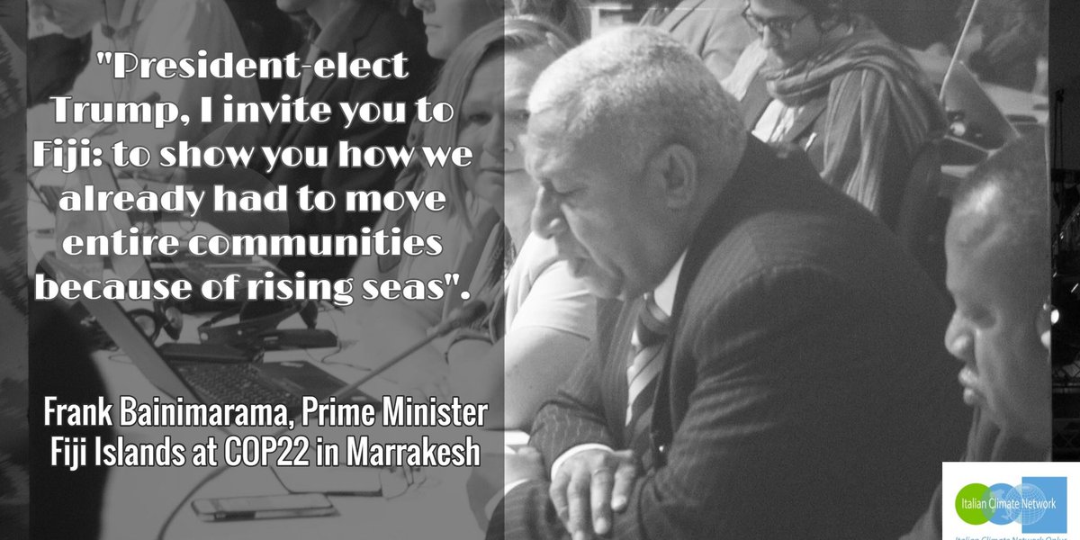 ItalianClimate's tweet photo. "We invite you, #Trump, to #Fiji to show you how we already had to move entire communities because of rising seas" #COP22 #climatechange https://t.co/2mZjpirxRw