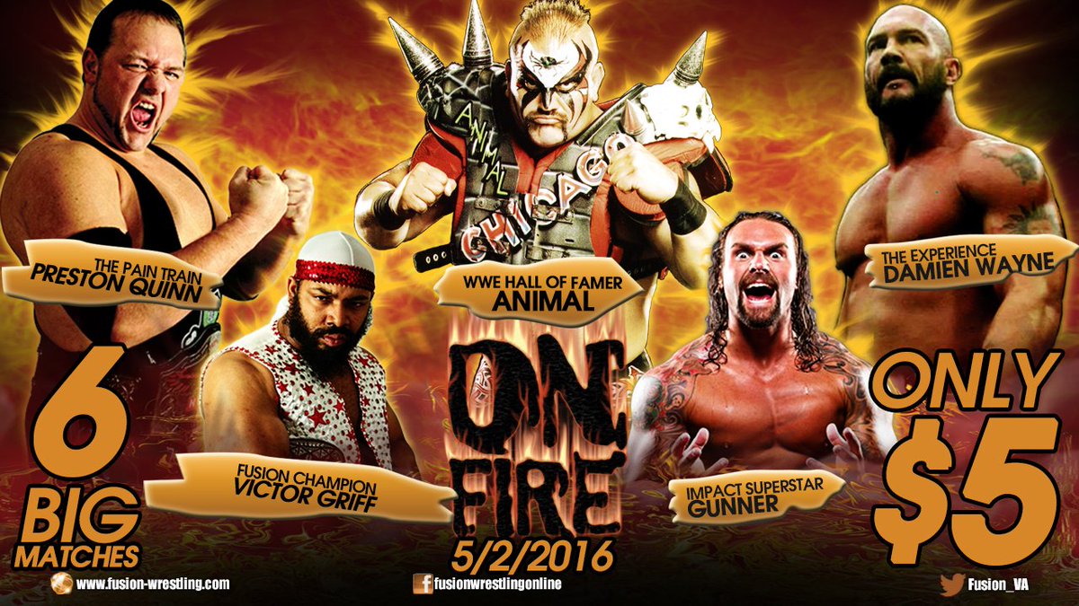 Fusion_VA's tweet photo. #ONFIRE2015
ON DEMAND
ONLY $5
@rwanimal
@guner_chadlail
@deedubbya71
#Wrestling https://t.co/M9g849Xcir https://t.co/rw99Chsbog