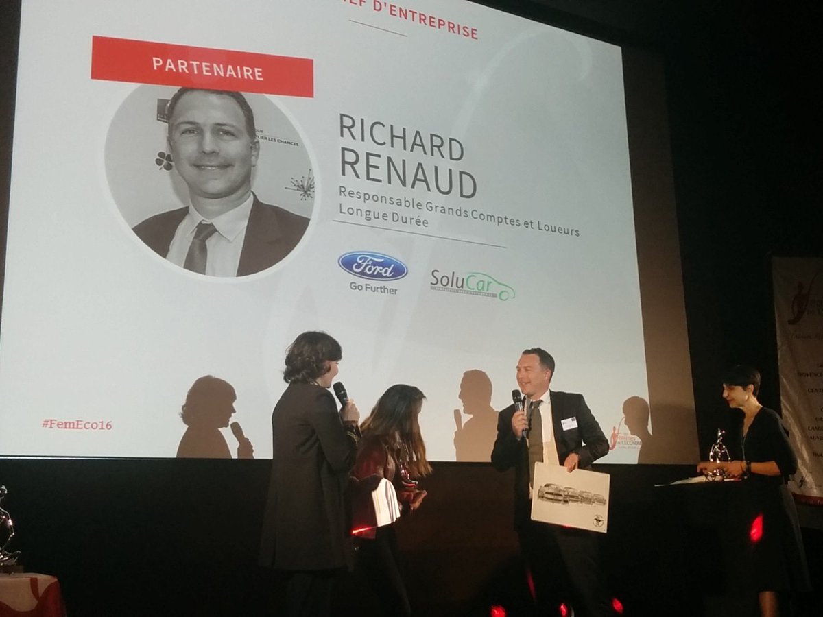 FemmesEco's tweet photo. Nos partenaires @Ford et #Solucar offrent 1 mois de leasing à la Lauréate d’Or Prix Femme Chef d'Entreprise ! #FemEco16 https://t.co/LRvyxd3duk