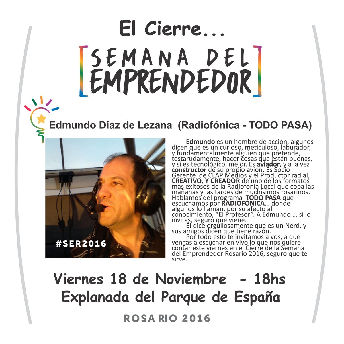 innovacionmr's tweet photo. Se viene el Cierre de la #SER2016 en Sarmiento y el Río con Música, Pitch Night, Feria Rosario Creativa, Food Trucks y Charlas imperdibles! https://t.co/AAmNOFbEHY
