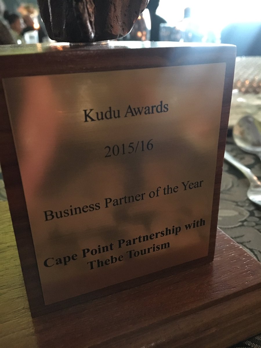 CapePointSA's tweet photo. We are honoured to be named business partner of the year with @ThebeTourism at tonight's @SANParks #kuduawards https://t.co/2dtidp4eYo