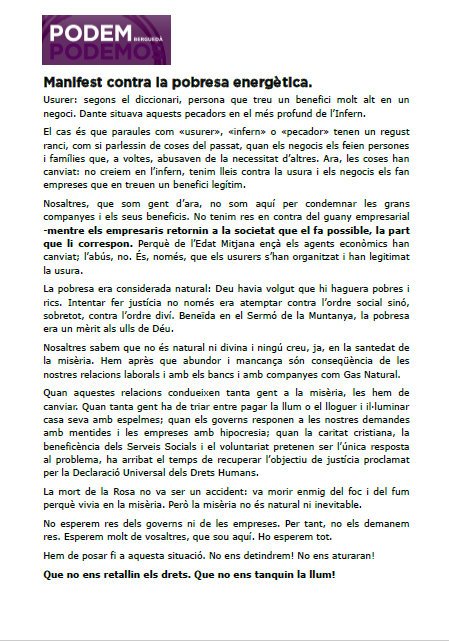 PodemB's tweet image. Manifest contra la pobresa energètica