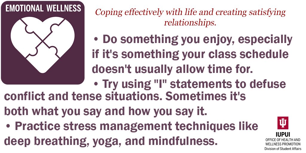 IUPUIStuAffairs's tweet photo. Do something you enjoy, especially if it's something your class schedule doesn't usually allow time for. #feelWELL #copeWELL #JagWELL https://t.co/pyV9FCwYHf