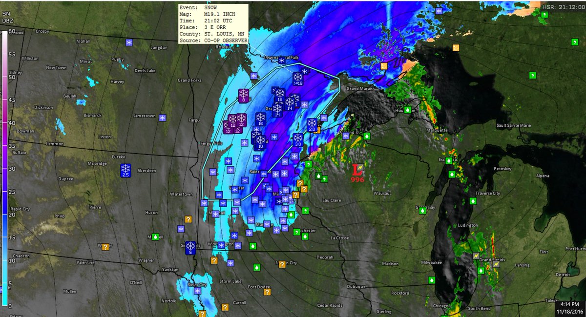 1st Winter Storm Northern Plains = Blizzard Nov 18, 2016 (record