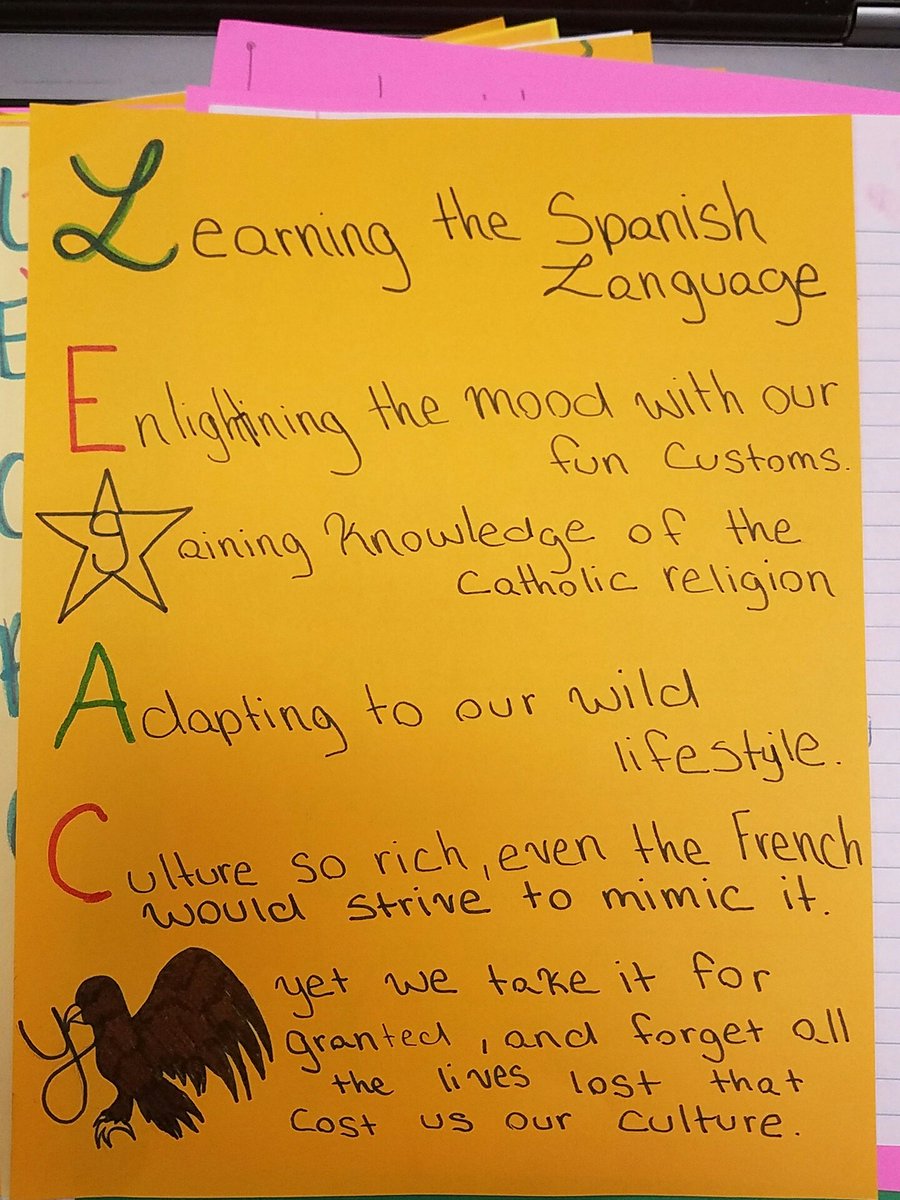 Diana Vargas Student Sample Of An Acrostic Poem To Describe Spain S Legacy In Texas Texas Mcallenisd Learningisfun Writetolearn Brownmiddleschool T Co D1b0vnfmhn