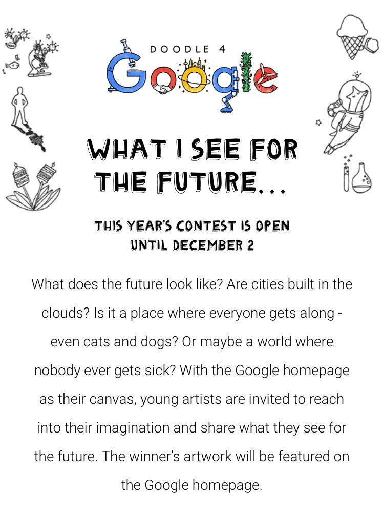 BPAconnect's tweet photo. This #FridayFunDay why not enter the Doodle 4 Google contest? You could win a trip to Google, scholarship &amp; more: https://t.co/iLqEN7jj7t https://t.co/v80MZ58YuM