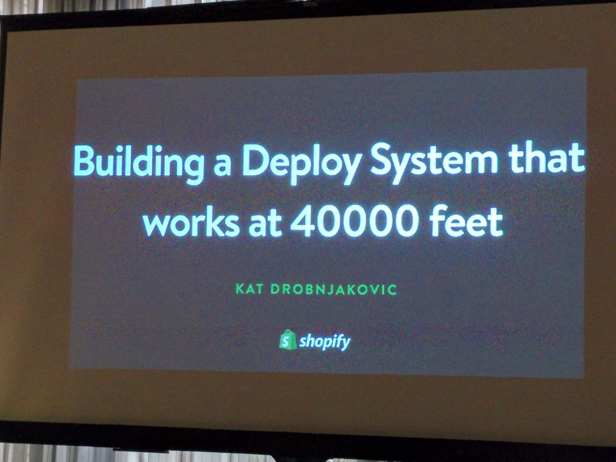 eikke's tweet photo. Deployments from an airplane? Why not! Kat Drobnjakovic shows how @Shopify does this using their 'Shipit' tool. #RELENG16 https://t.co/QDKkVjRIYr