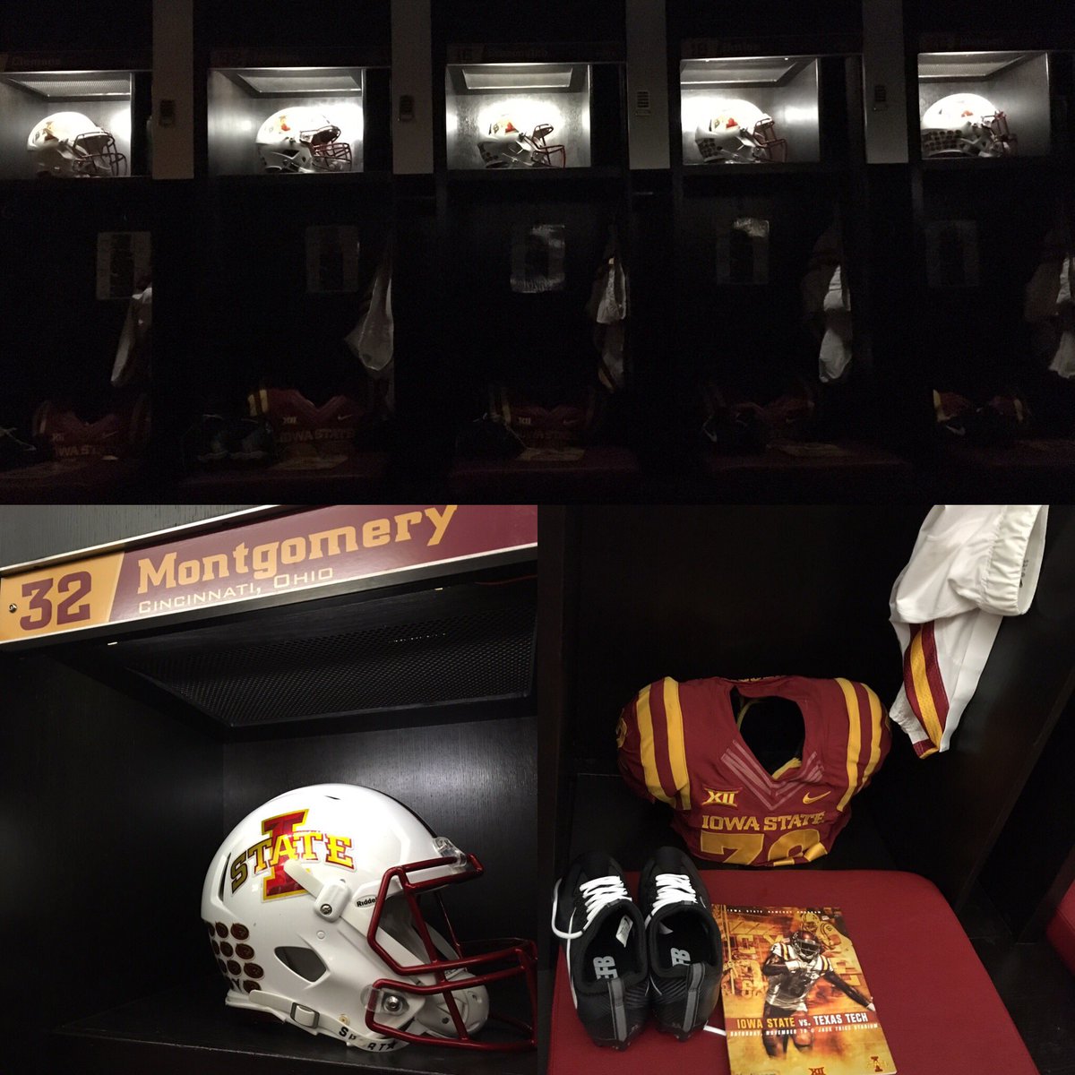 CycloneEQUIP's tweet photo. Locker room is set up, uni combo selected for the squad tomorrow versus Texas Tech. #PackTheJack #cyclONEnation 🌪🏈🌪🏈 https://t.co/oaDf97MJAc