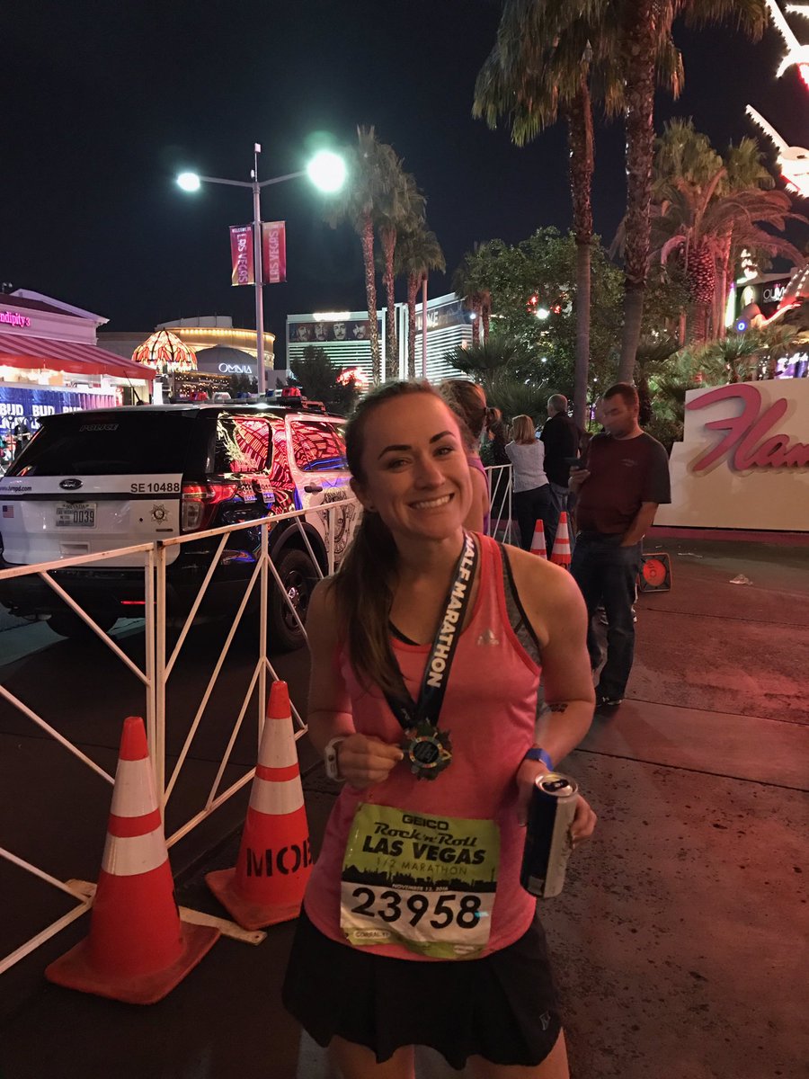 mkanderson27's tweet photo. My first half marathon!! #MyRaceFace #StripatNight https://t.co/yAvT1O4Miy