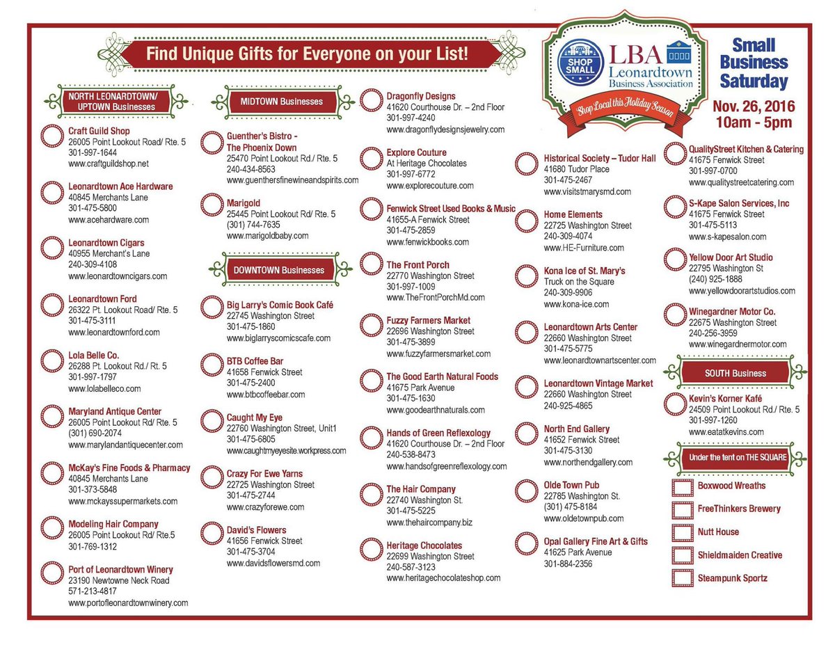 Check out the list of local businesses participating in #smallbusinesssat, #shopleonardtown