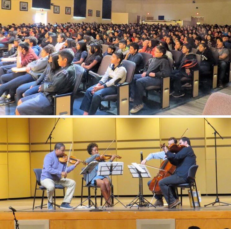 The Harlem Quartet put on a concert for 650 students at Phoenix College today. The students loved it and had the chance to ask questions!