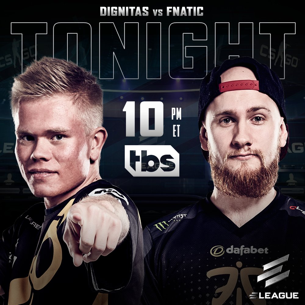 ELEAGUETV's tweet photo. Tonight at 10PM ET on @TBSNetwork: @TeamDignitas vs @FNATIC! 🔥 https://t.co/WE5yxBlHoC