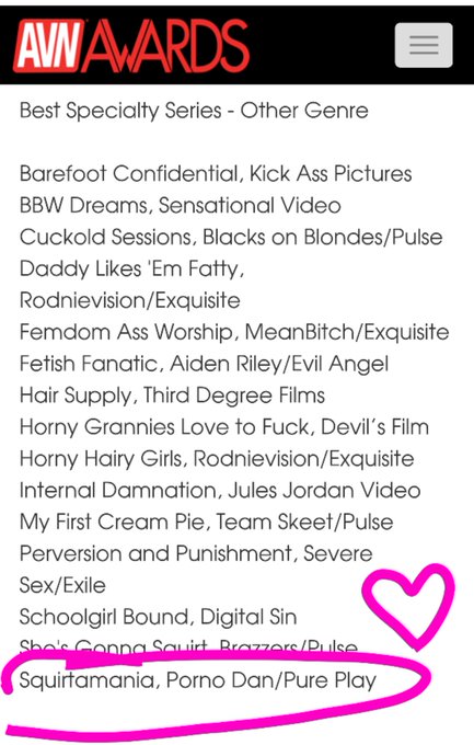 2 NOMINATE #AVN: MANUEL'S MILF-O-MANIAC 5* @manuelferrara  SQUIRTMANIA @PornoDan 1 NOMINATE #XBIZ : *LOVE<a href="/tag/avn"class="tags">#AVN</a><a class="tags" href="/tag/manuelferrara">@manuelferrara</a><a href="/tag/xbiz"class="tags"><span>#xbiz</span></a>