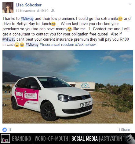 theSALT_ZA's tweet image. Our @miwayinsurance influencers enjoy #InsuranceFreedom, and showed why in their posts on social media... #InfluencerMarketing