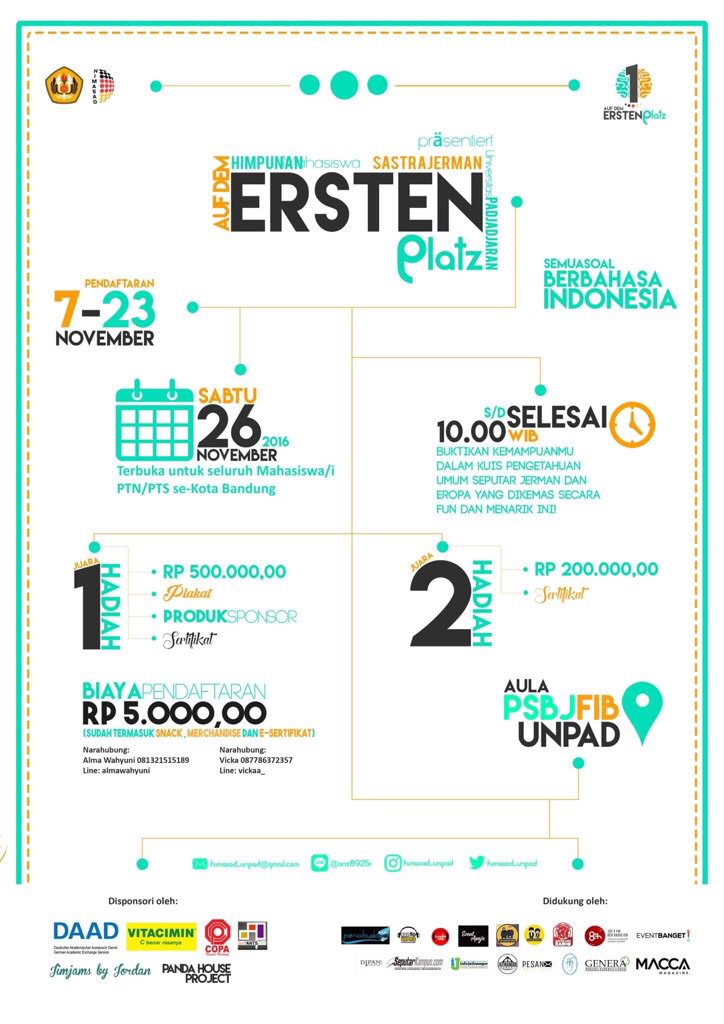 Himpunan Mahasiswa Sastra Jerman präsentiert;
.
"Auf Dem Ersten Platz"
.... tmi.me/1fgvCP