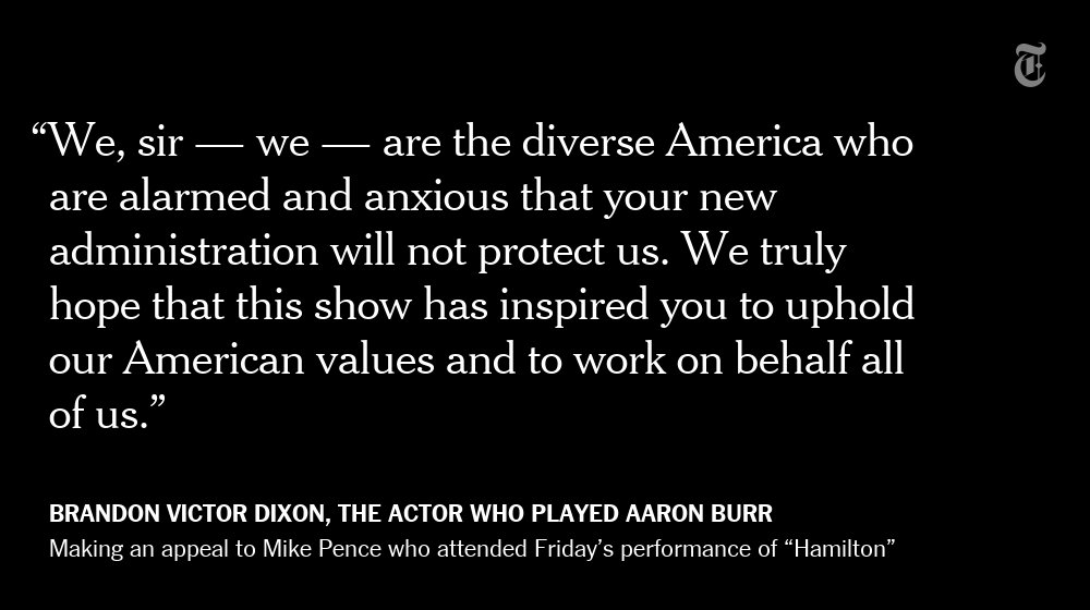 Mike Pence saw "Hamilton" on Friday. The actor who played Aaron Burr responded: “We hope you will hear us out.” nyti.ms/2fdrmBM