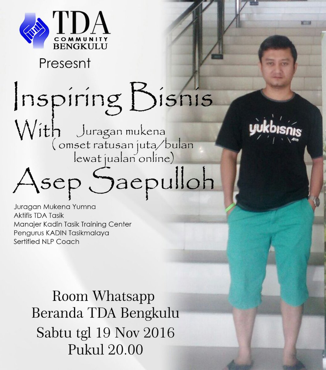 Yuk yang di Bengkulu..kita belajar lagi Yuk lewat (Kulwa) bersama pengusaha hebat. #LoveSharing #TDABengkulu