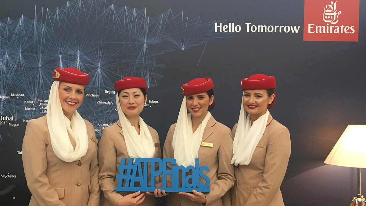 atptour's tweet photo. #GameSetEmirates! The @emirates cabin crew is ready for #ATPFinals semi-finals day at @TheO2! Preview: https://t.co/YvvBFSo9SS https://t.co/zwKNOMAauN