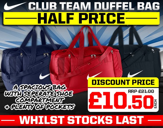 🎉50% OFF🎉
💼 Nike Duffel Bag now just £10.50!
🖥 Order yours today: ow.ly/ZB2h306jsJY
<a href="/Tad690/">Tony Taylor®</a> <a href="/CoachingFamily/">The Coaching Family</a> <a href="/InspireCoachEd/">inspire Coach Ed</a>