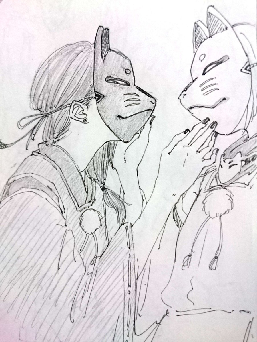 周子さん練習。肇ちゃんも並べてみた。お狐様は描いてみたかった。 