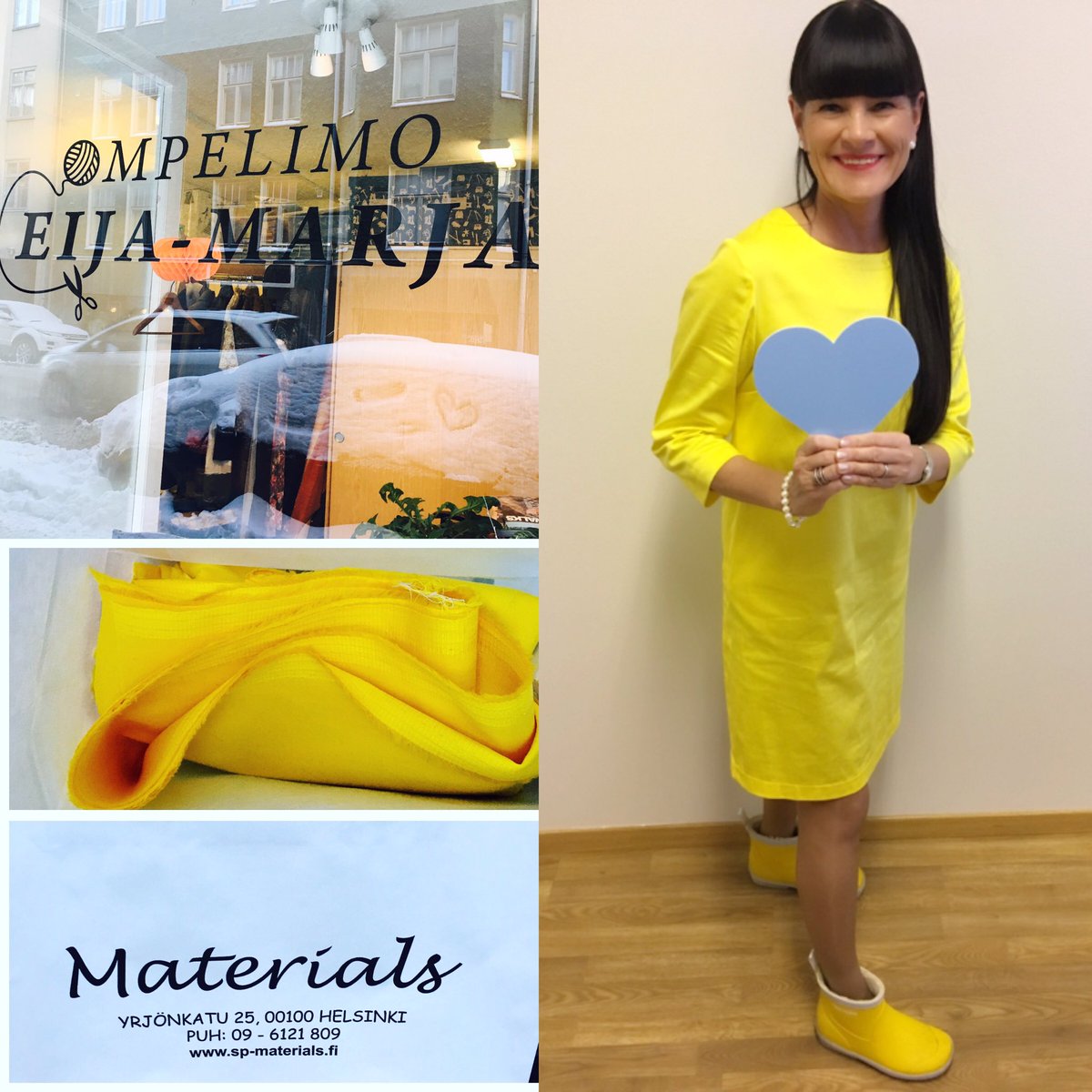 PiaHytonen's tweet photo. Sain pitkään etsimäni keltaisen mekon, kiitos #kangaskauppa Materialsille &amp; #ompelimo Eija-Marjalle! Upea #asiakaspalvelu #hyvämieli https://t.co/NTwKqeudNF