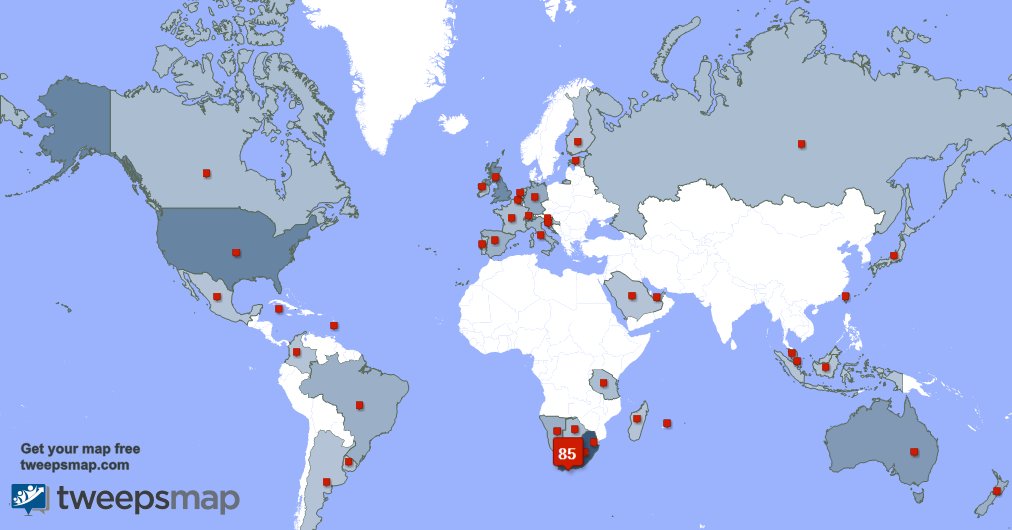 My followers live in South Africa (85%), USA(4%)... Get your free map: tweepsmap.com/!conceptkzn