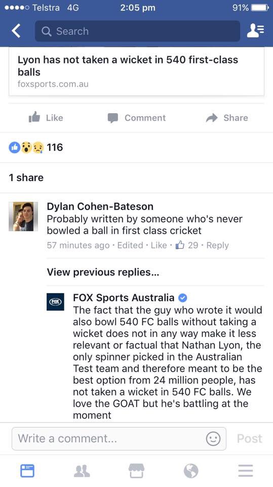 ScottBaileyAAP's tweet image. Love the fact @FOXSportsAUS went bloke at this bloke on their comments today. #CopThat