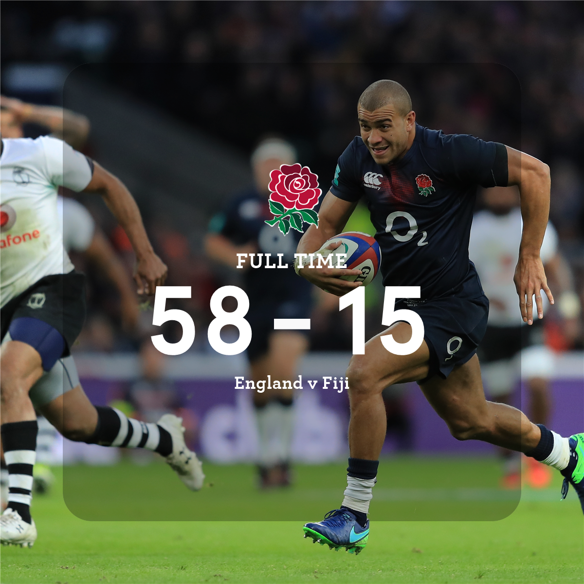EnglandRugby's tweet photo. It's FULL TIME at Twickenham 🌹

England have beaten Fiji 58-15.

#ENGvFJI #CarryThemHome https://t.co/tGOQPF9VfS
