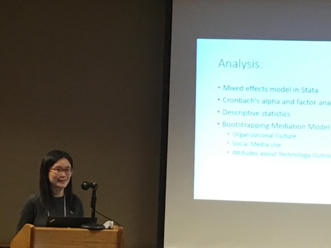 Xiaoheng Wang presents about predictors of public officials attitudes toward social media use in government. #mapor16