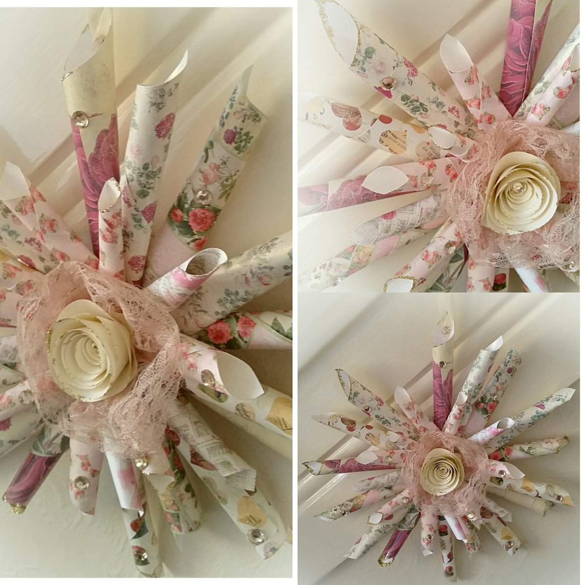 PaperCraftTrain's tweet image. Gorgeous luxurious paper wreath. Gold sparkle detail. £25 😍 #Sparkle #Beautiful #wreath #MadeWithLove #Luxurypaper