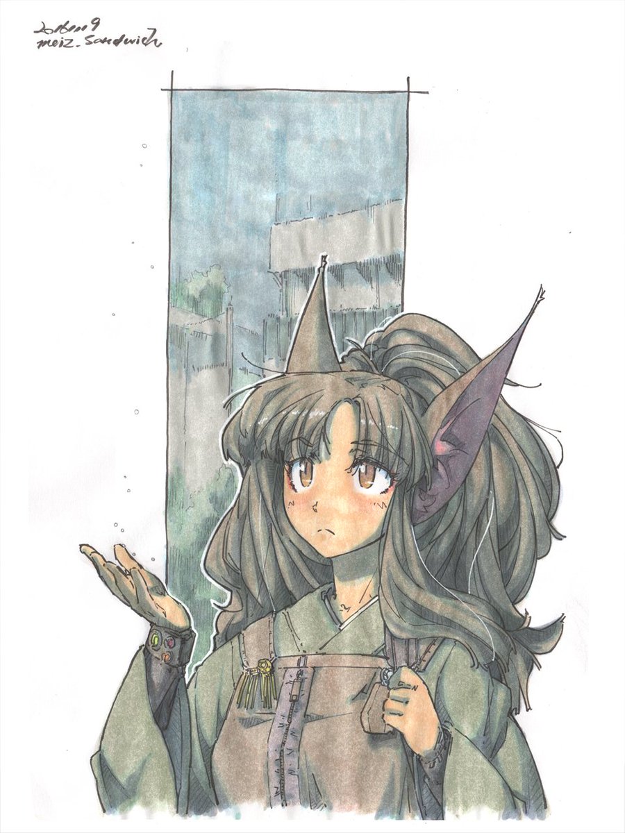 Meiz Boothで原画販売中 Pa Twitter 水彩 秋雨と耳鳴り 今朝の天気がモチーフなので色がいつもと違います キャラの影色は 青緑 紫 背景は 青 黄緑 です 縦長のa4は珍しくていつもと違う気分 水彩 狐娘 雨