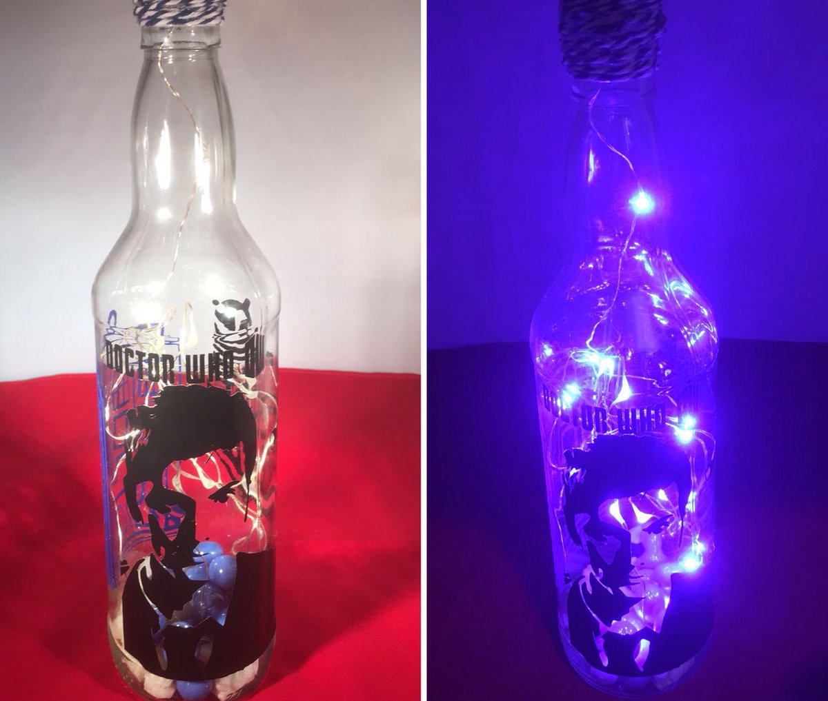 monkeydebris_c's tweet image. Dr Who bottle light.
Blue LED&apos;s &amp;amp; coloured stones.