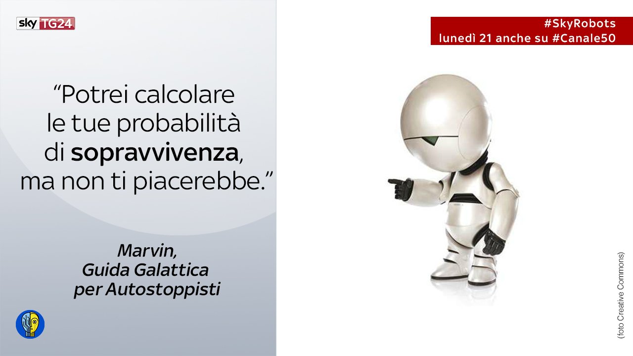 Sky tg24 on X: Ricordate Marvin, l'androide paranoico di Guida Galattica  per Autostoppisti? Lunedì 21 c'è #SkyRobots, anche su #Canale50. #ERW2016  🤖  / X