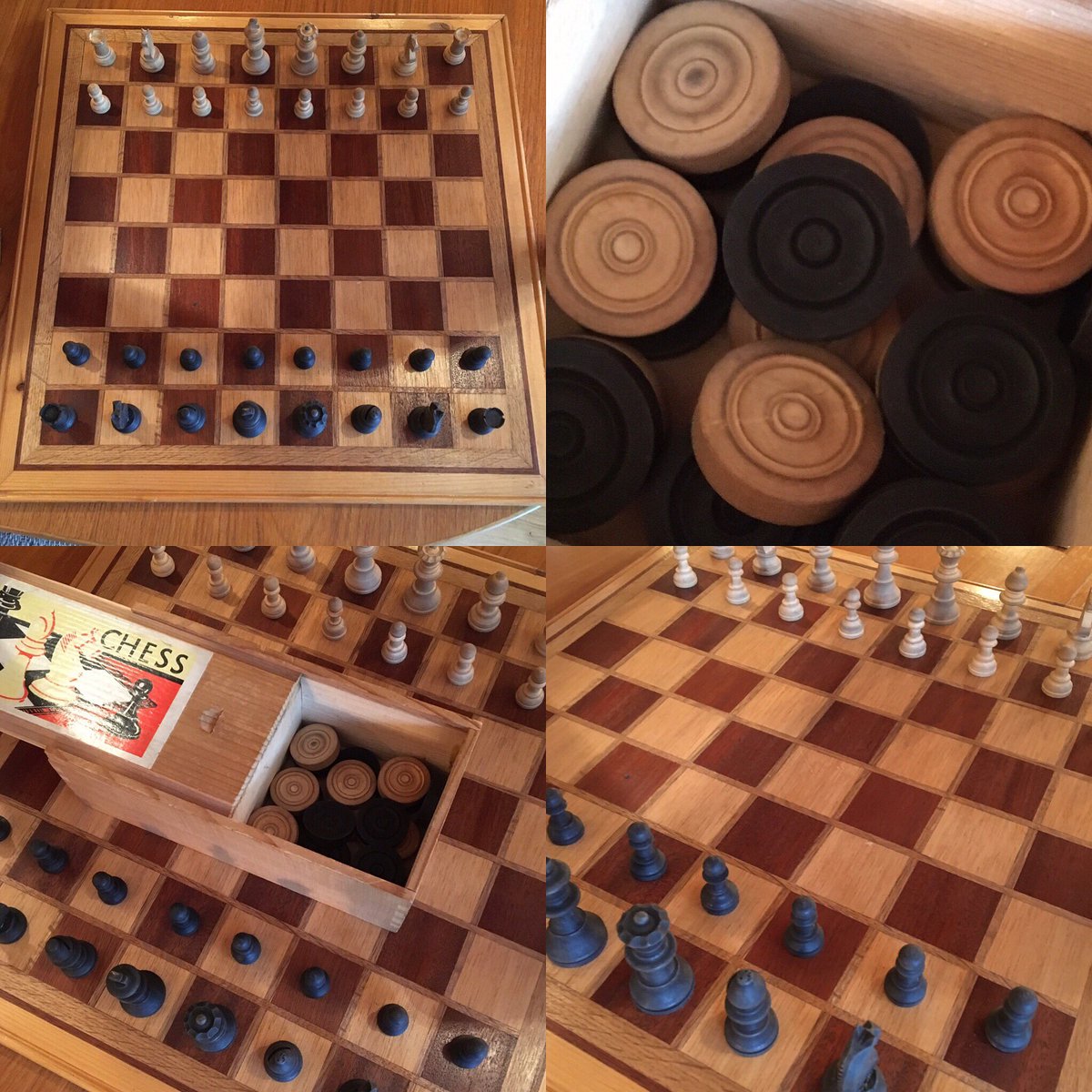 properold's tweet image. Vintage wooden chessboard with chess &amp;amp; draughts pieces-just in! Width of board-40cms #chessboard #vintagechessboard #woodenchessboard