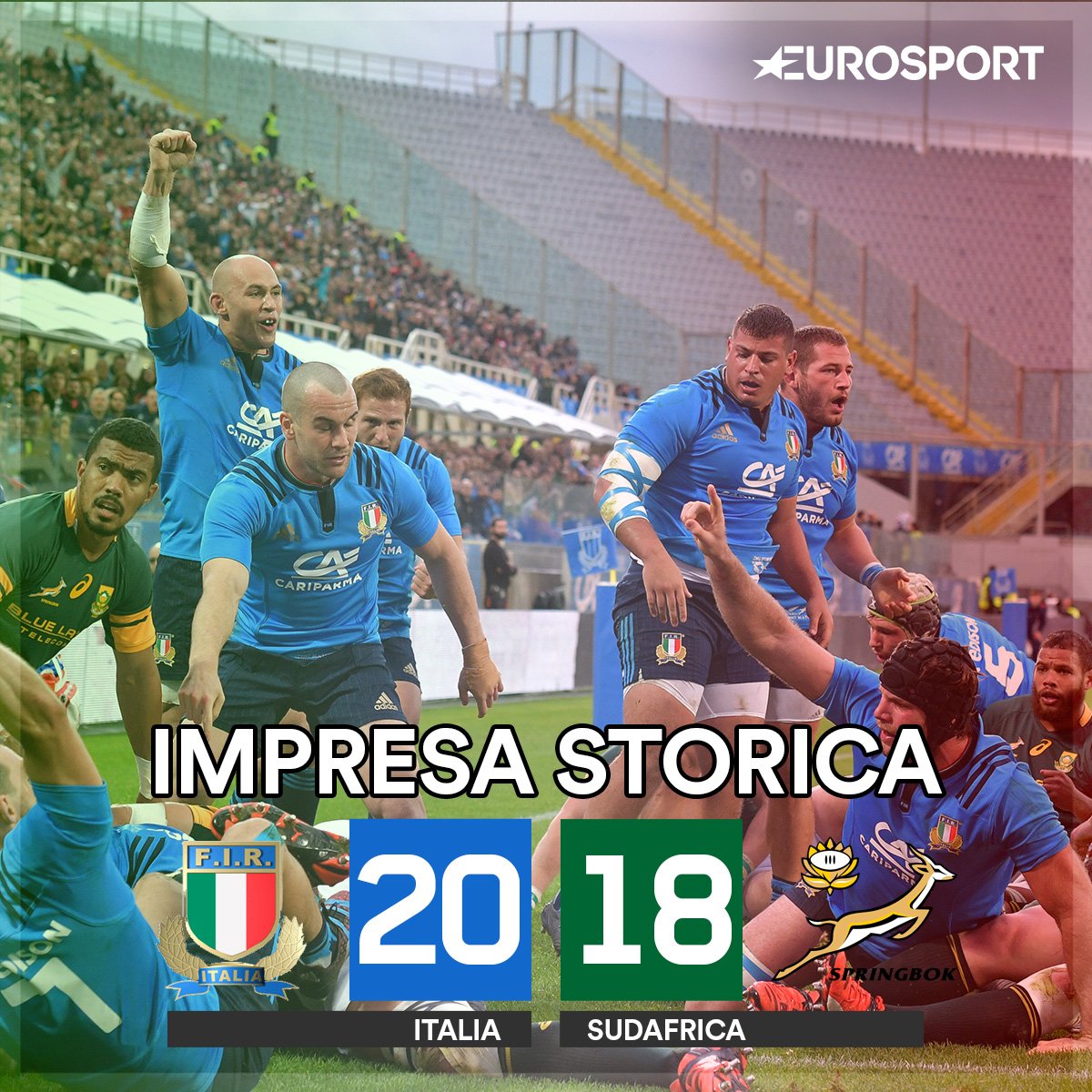 Eurosport_IT's tweet photo. ITALIA DA URLO! 
Battuto il Sudafrica per la prima volta nella storia! 🇮🇹🏈💪
https://t.co/JgT17nlYN7 https://t.co/JvSlXewilN